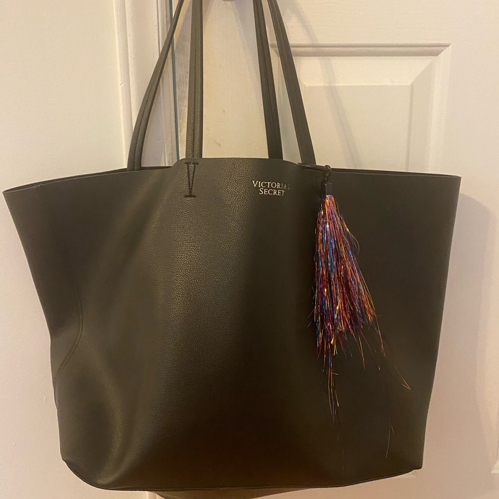 Victoria's Secret Black Tote Bag with Elegant Tassel